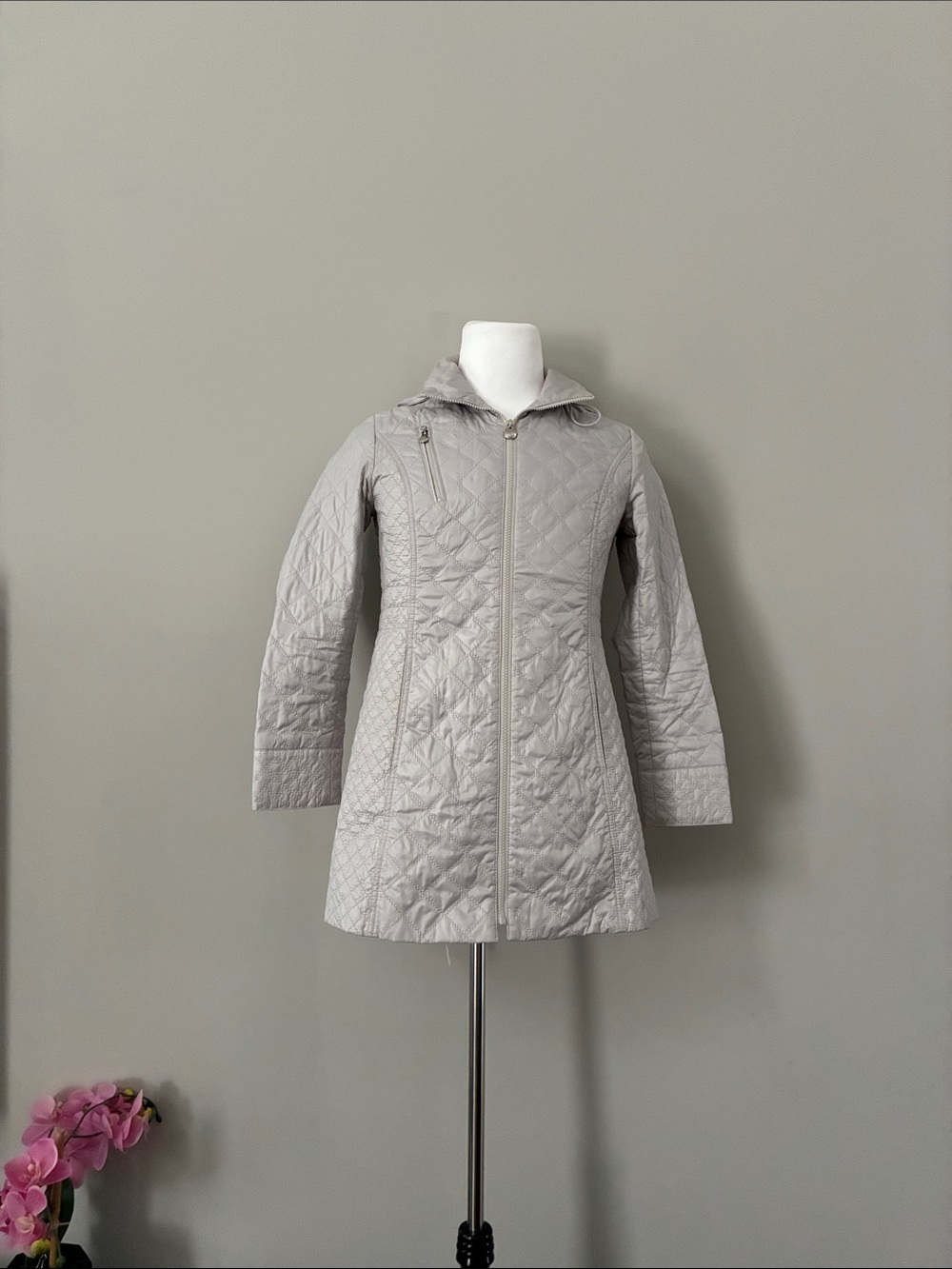Laundry By Shelli Segal Light Gray Quilted Hooded Puffer Coat